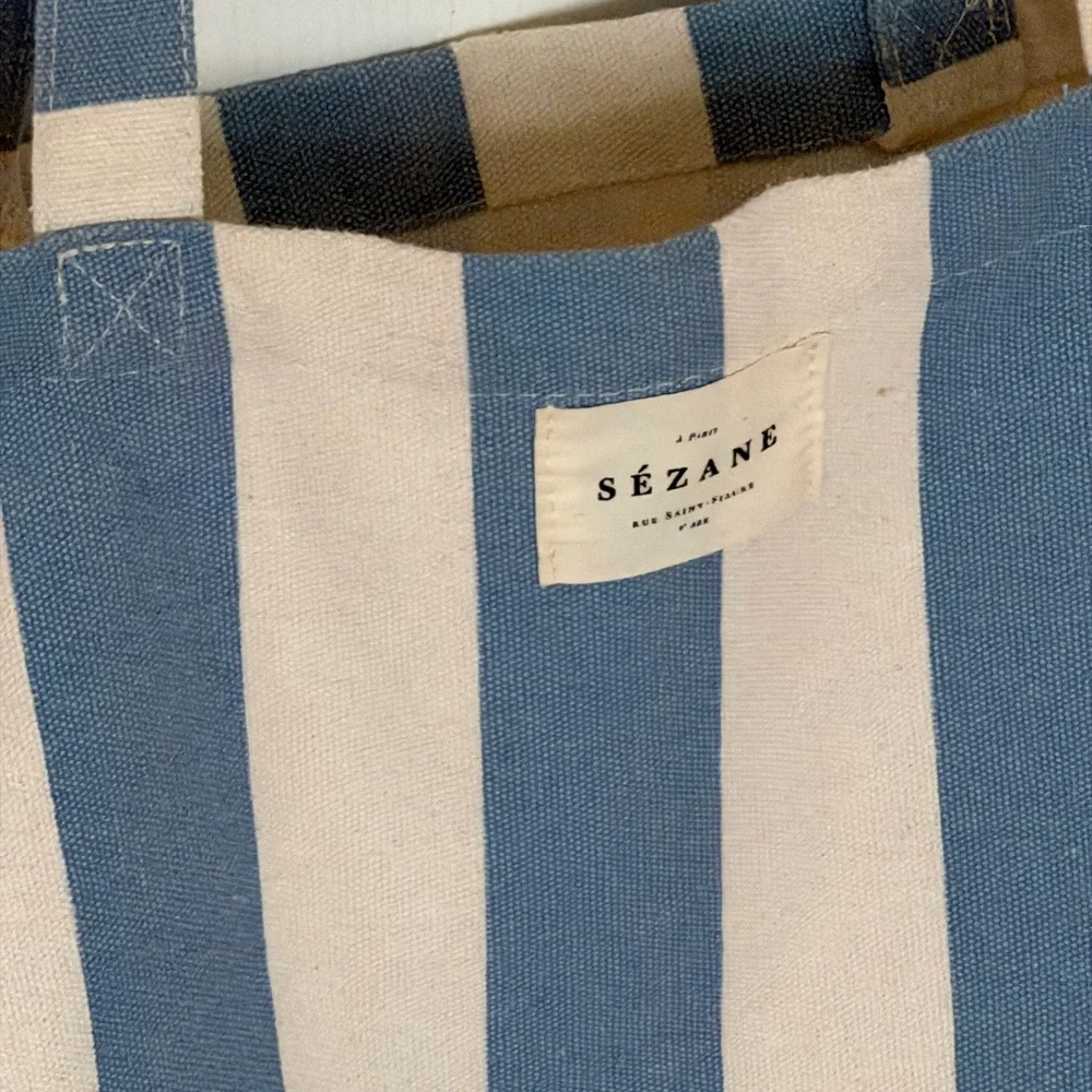 Sézane Blue and White Striped Canvas Tote - Picture 1 of 3